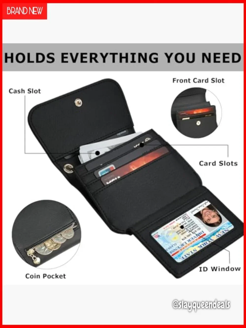 Slim RFID Blocking Tri-Fold Wallet with Coin Pocket and Keychain